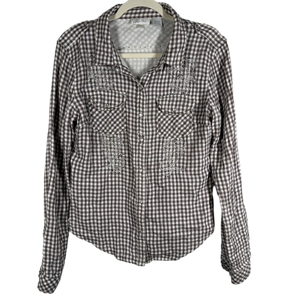 Miss Me Flannel Brown and White Plaid Button Down Shirt - Picture 1 of 8
